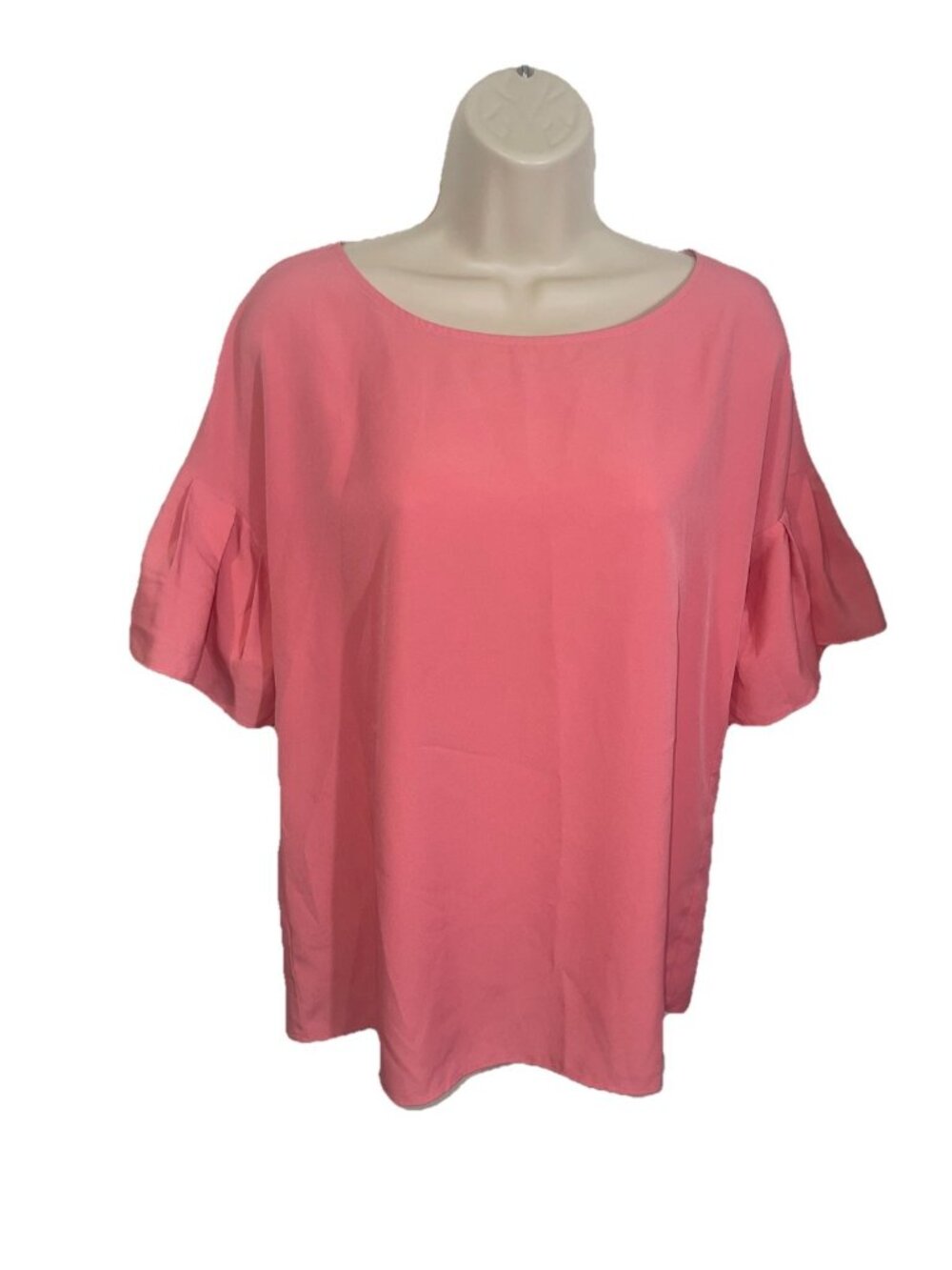 ANN TAYLOR Women's XS Salmon Pink Blouse Pleated Sleeves